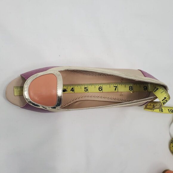 Rara Avis Women's Tan Purple Orange Block Heel Peep Toe Pumps Size 7 M - Picture 8 of 11